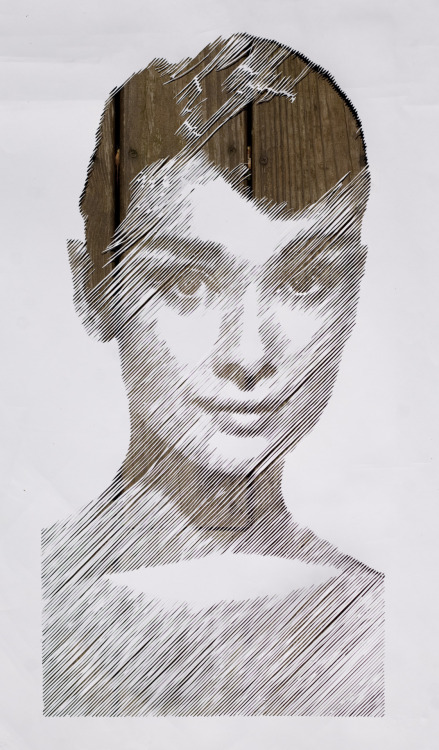 i made a big stencil of audrey hepburn's face i don't know if i'm going to