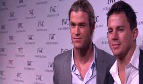 GIF: Chris Hemsworth, Channing Tatum and Joe Manganiello on the red carpet of the IWC Flagship Boutique opening in New York City