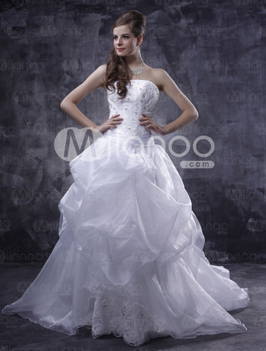 Beautiful Ball Gown Beading Draped Lace Taffeta Wedding Dress lace wedding 