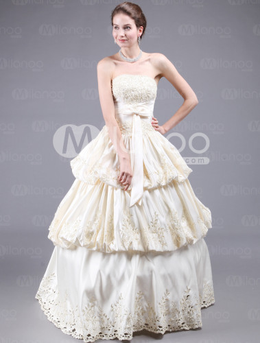 Ivory Strapless Layered Tulle Lace Bridal Wedding Dress from 