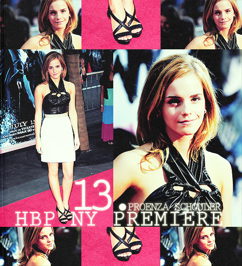 TOP 15 Favorite Emma Watson Looks → thirteen where: Harry Potter and the Half-Blood Prince Premiere New York 2009- Leather Bodice Dress by Proenza Schouler Resort 2010 - Black Ruched Leather Platform Sandals by Burberry - Diamond Hoop Earrings by Chanel - Stephen Webster Classic Crystal Haze Ring