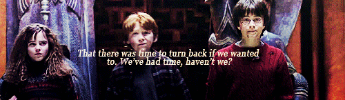 “You said to us once before, ” said Hermione quietly, “that there was time to turn back if we wanted to. We’ve had time, haven’t we?”