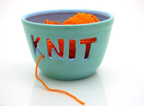 Yarn Bowl Knitting Crotchet Bowl Ceramic Turquoise Blue and Green