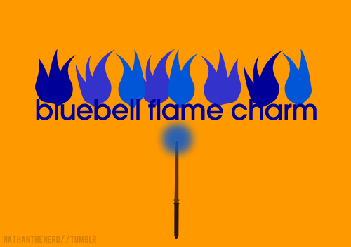 The Standard Book of SpellsBluebell Flame CharmUnknown PronunciationThis Charm creates a quantity of blue flame that can be collected and placed in a container, such as a jar. Bluebell Flames are particularly special, as they are waterproof, and are only heated/burn the intended target.