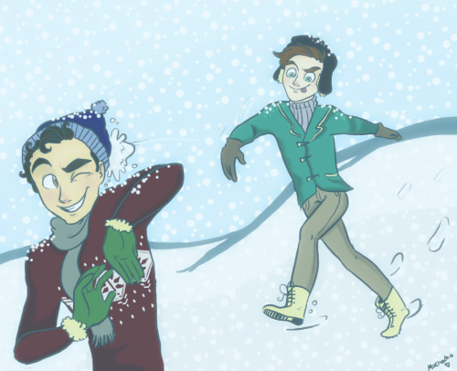muchacha11: Another piece done on Livestream! Klaine Snowball Fight!; D 