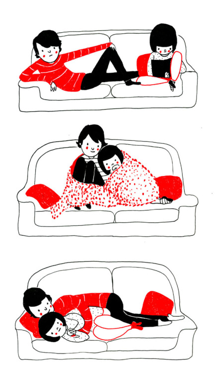 jenandtonic: librarious: thisburning: what is this? my life? Awwwww Is there something wrong with me that I saw that last picture and was like, “UGH! Get OFF me!” Spooning on a couch is definitely in the &#8220;popping of the personal bubble&#8221; realm.